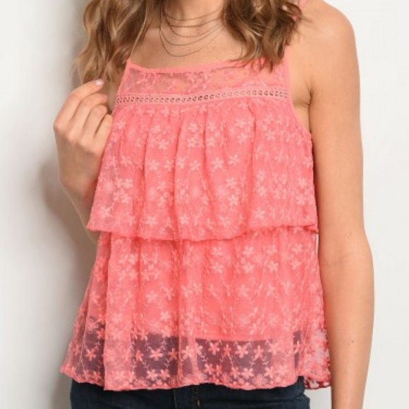 Tops - Coral Lace Top